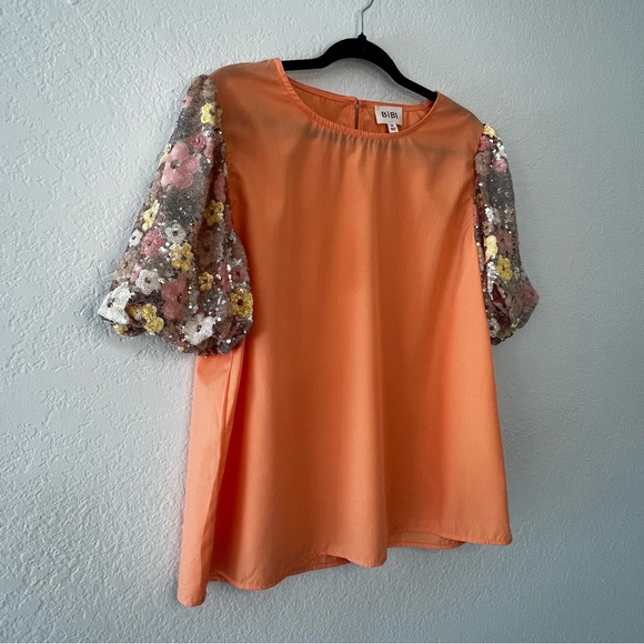 BiBi Halloween Orange Top with Sequin Sleeves - Picture 2 of 8